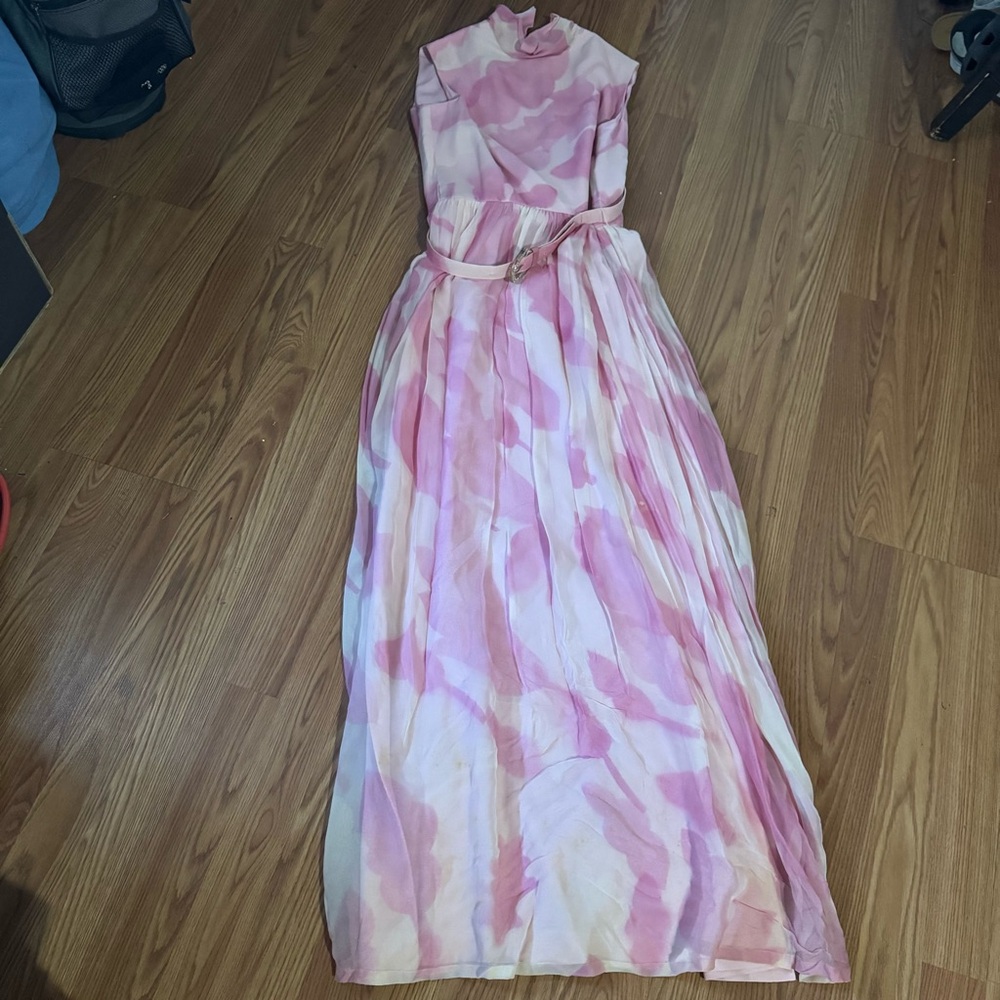 Rona New York VTG 70’s Pink Chiffon Sleeveless High Neck Gown Dress Princess